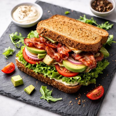 Brown bread bacon salad sandwich