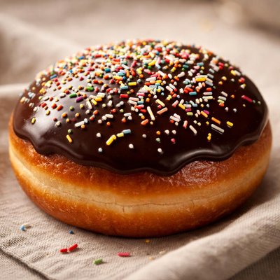 Brown round pastry with sprinkles