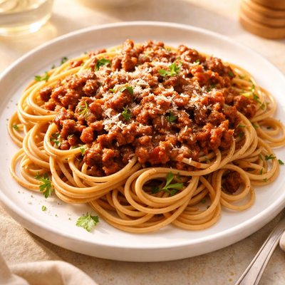 Brown spagetti with meat sauce