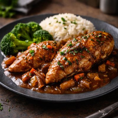 Brown stew chicken breast