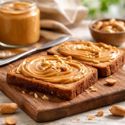 Brown toast with peanut butter