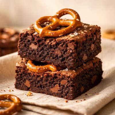 Brownie with pretzel