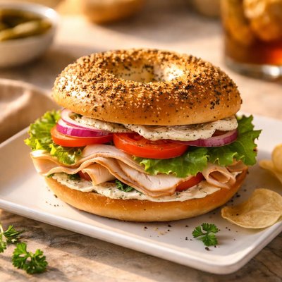 Bruegger bagel herby turkey sandwich