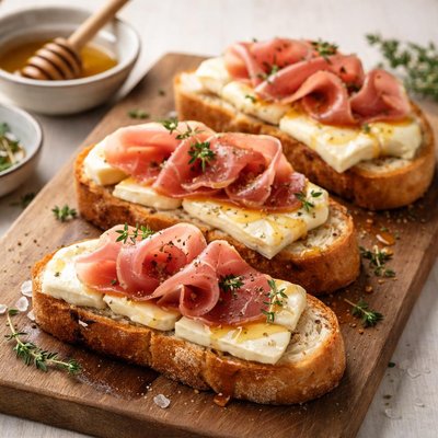 Bruschetta with brie and prosciutto