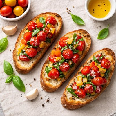 Bruschetta with cherry tomatoes and basil