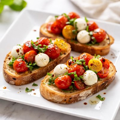 Bruschetta with cherry tomatoes and mozzarella