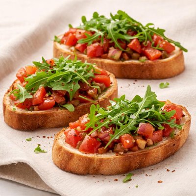 Bruschetta with tomato and arugula
