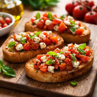 Bruschetta with tomatoes and feta cheese