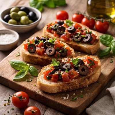 Bruschetta with tomatoes and olives
