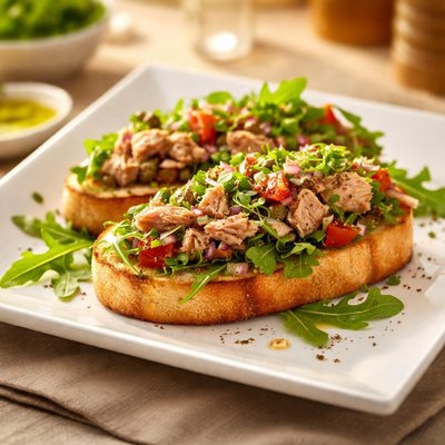 Bruschetta with tuna and greens
