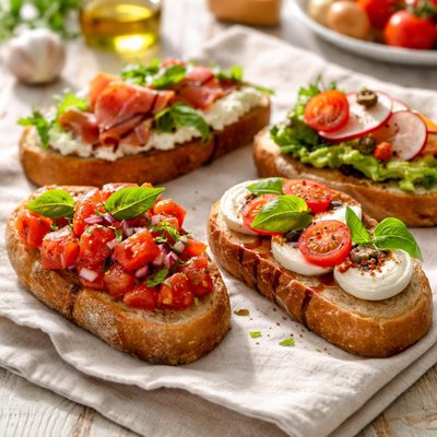 Bruschetta with various toppings