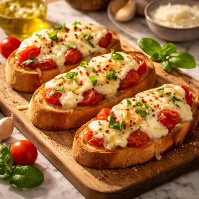 Brusqueta mussarela e alho