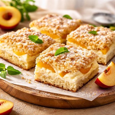 Buchta s tvarovem a broskvama