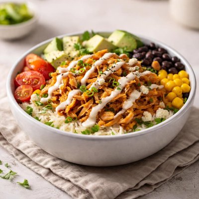 Buffalo ranch slow-cooked chicken loaded bowl
