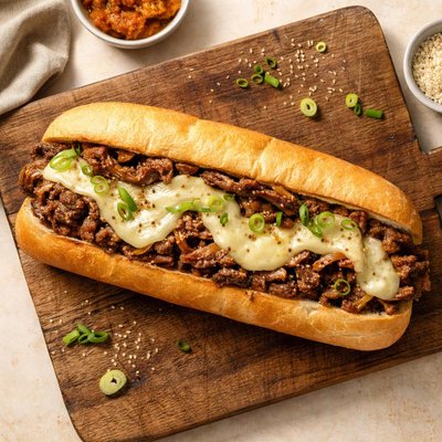 Bulgogi and provolone cheese sub