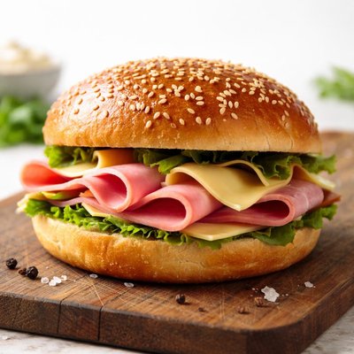 Bun with cheese and ham