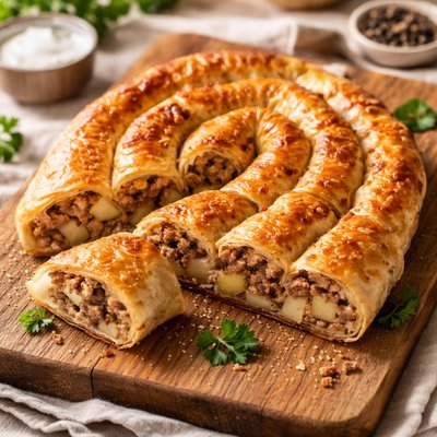 Burek with meat and potatoes