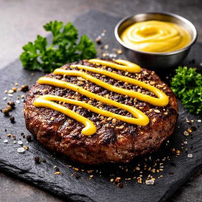 Burger patty with mustard