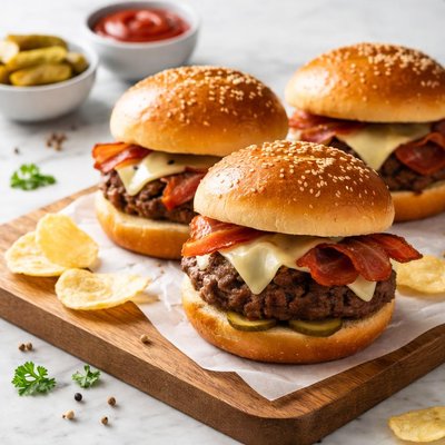 Burger sliders with swiss and bacon