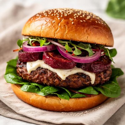 Burger with beetroot and spinach