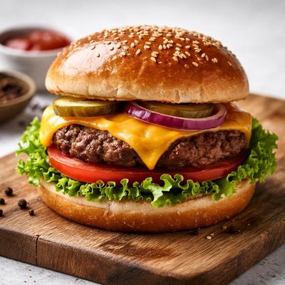 Burger with cheese and lettuce