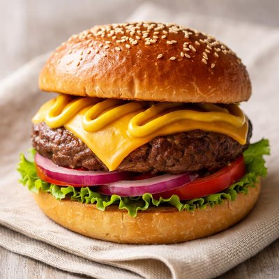 Burger with cheese and mustard