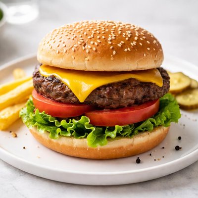 Burger with cheese and tomato