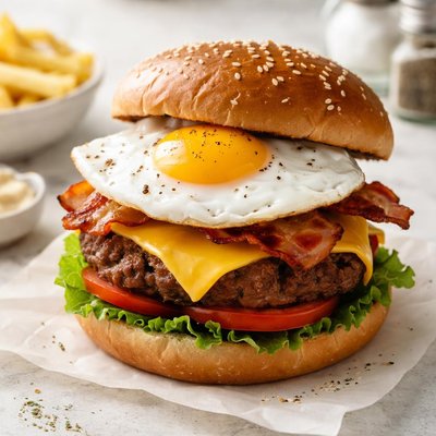 Burger with egg and cheese