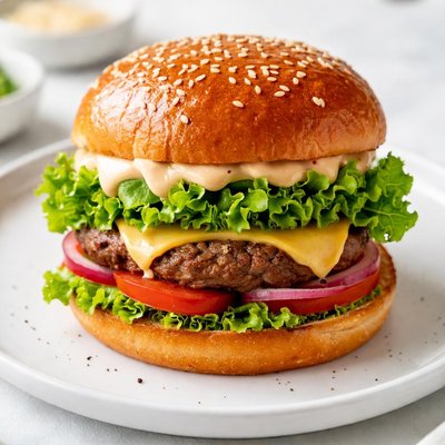 Burger with lettuce and sauce
