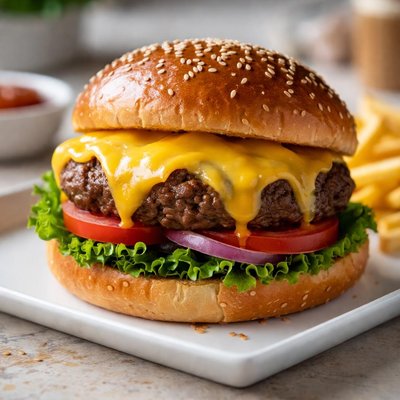 Burger with melted cheese