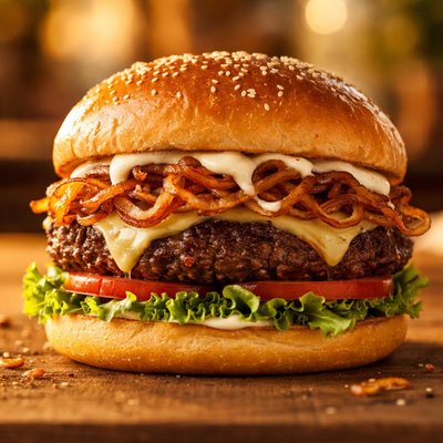 Burger with onions and mayonnaise