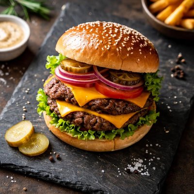 Burger with two thin patties