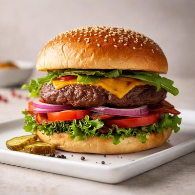 Burger with vegetables and meat patty