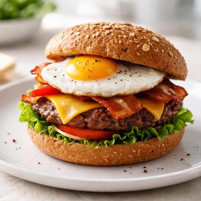 Burger with wheat bread an egg