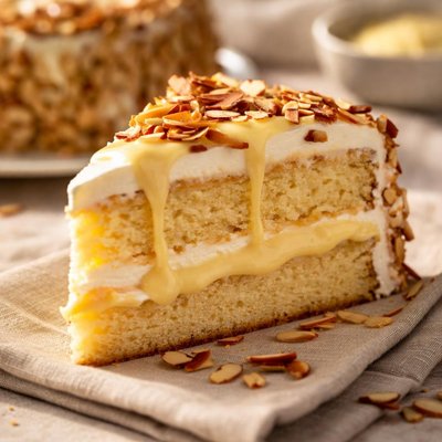 Burnt almond cake with custard