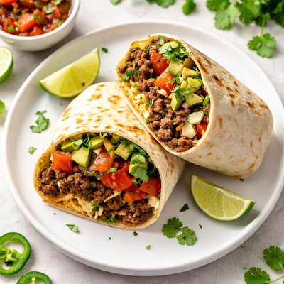 Burrito with beef and greens