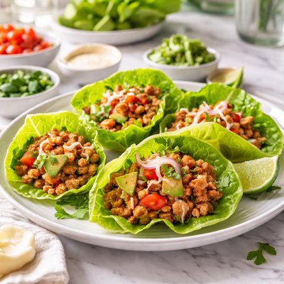 Butter lettuce wrapped tacos with ground turkey