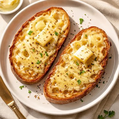 Buttered sourdough with swiss cheese