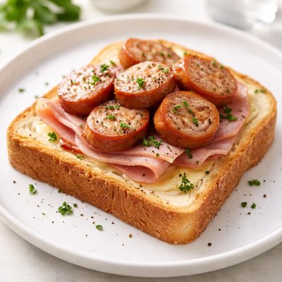 Buttered toast with ham sausage