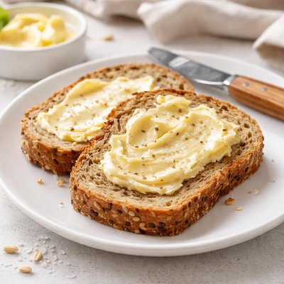 Buttered whole grain bread