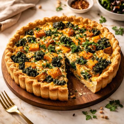 Butternut and kale quiche