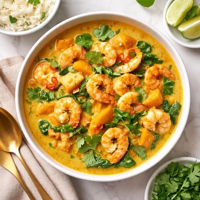 Butternut squash and prawn curry