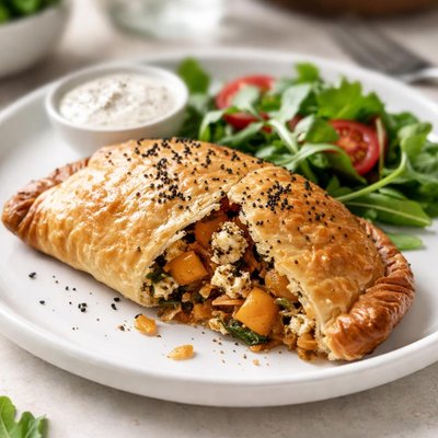 Butternut squash and vegan feta pasty