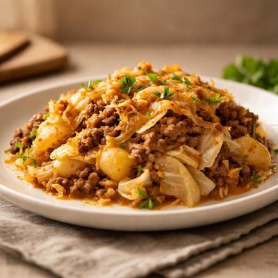 Cabbage casserole with meat and potatoes