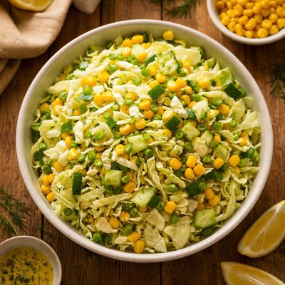 Cabbage salad with corn and cucumber