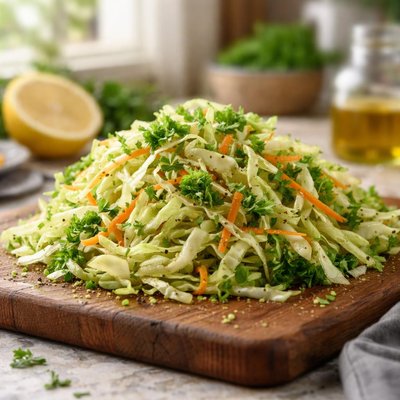 Cabbage salad with oil and lemon dressing
