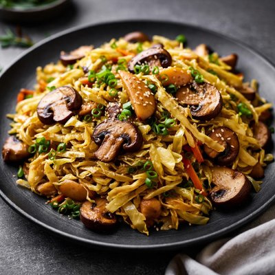 Cabbage stir-fry with mushrooms