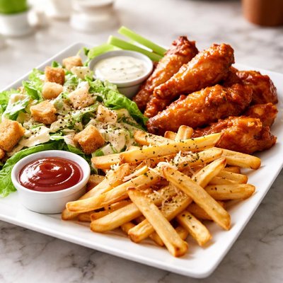 Caeser salad fries and wings