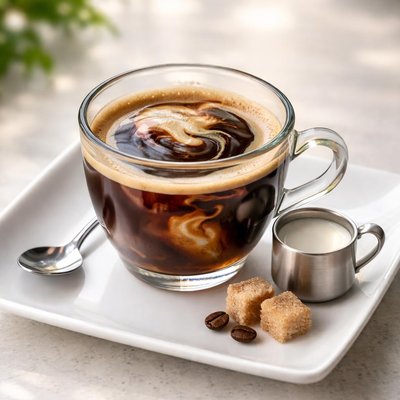 Cafe negro con un chorrito de leche