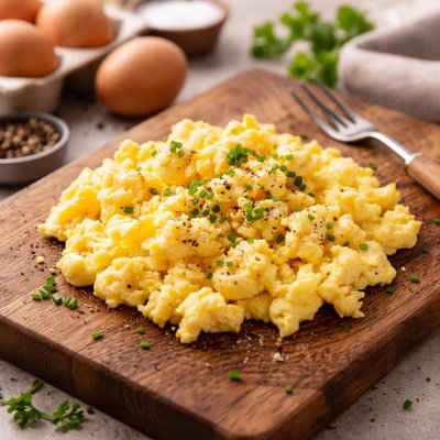 Cage free brown eggs scrambled